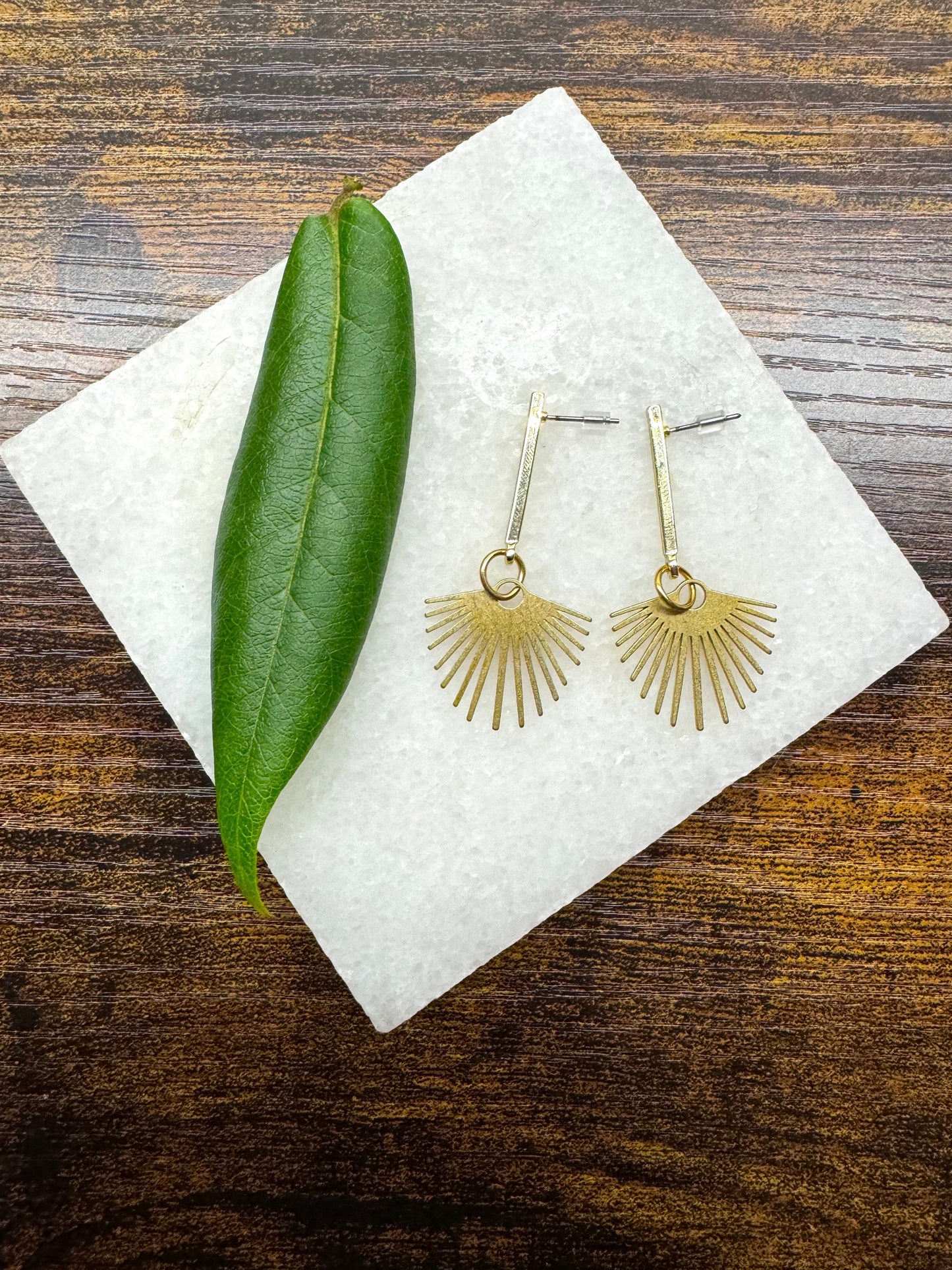 Brass sun ray earrings