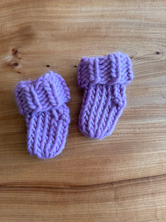 Lavender hand knitted baby socks