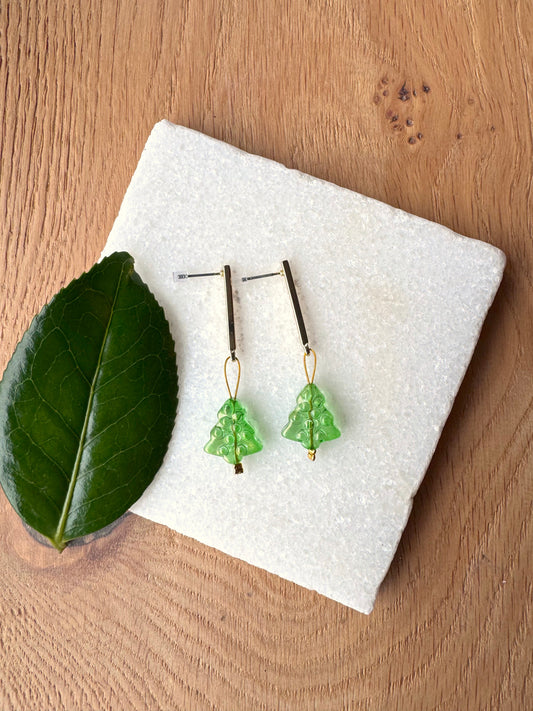 Glass Christmas Tree Earrings