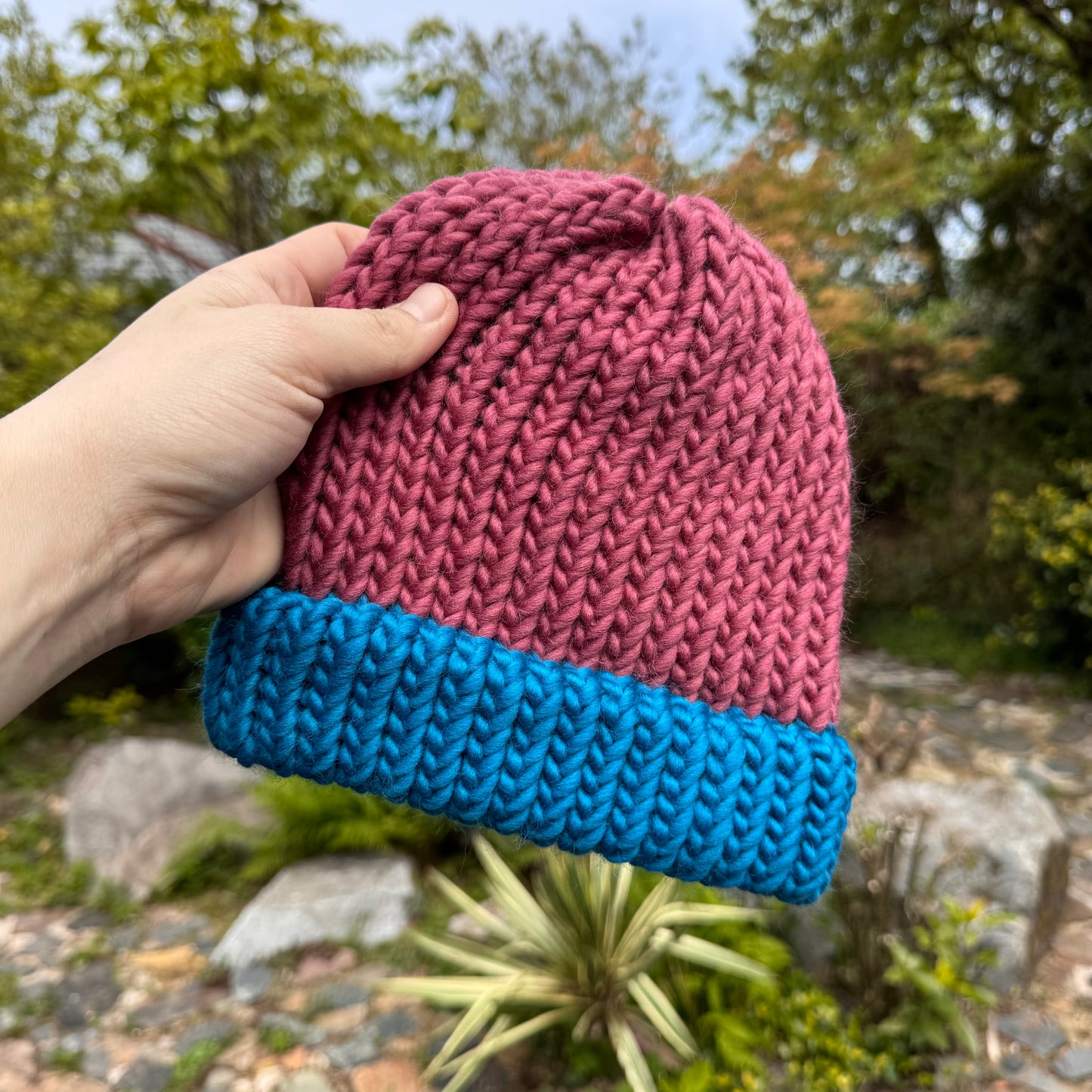 Adult - Colourful beanie hat - Mulberry and blue