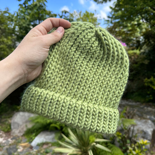 Sage green hand knitted hat - Adult