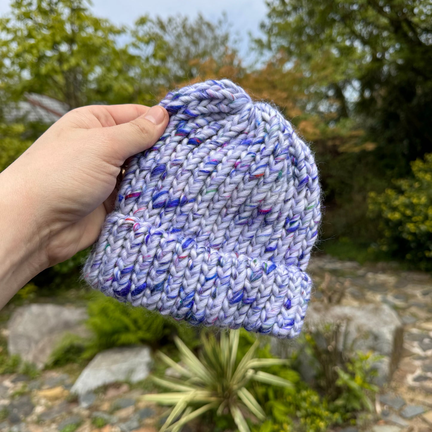 Hand knitted blue beanie - 6-12 months