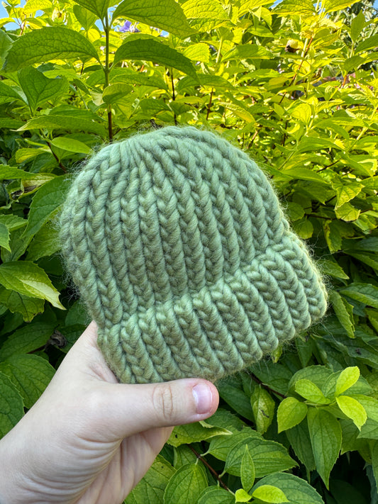 Sage Green merino wool knitted baby hat - Baby