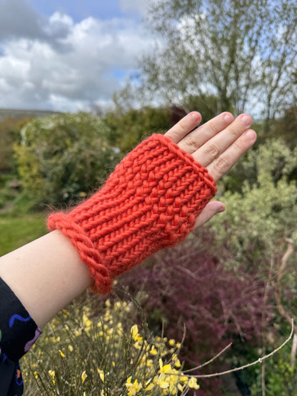 Burnt Orange fingerless gloves in 100% merino wool