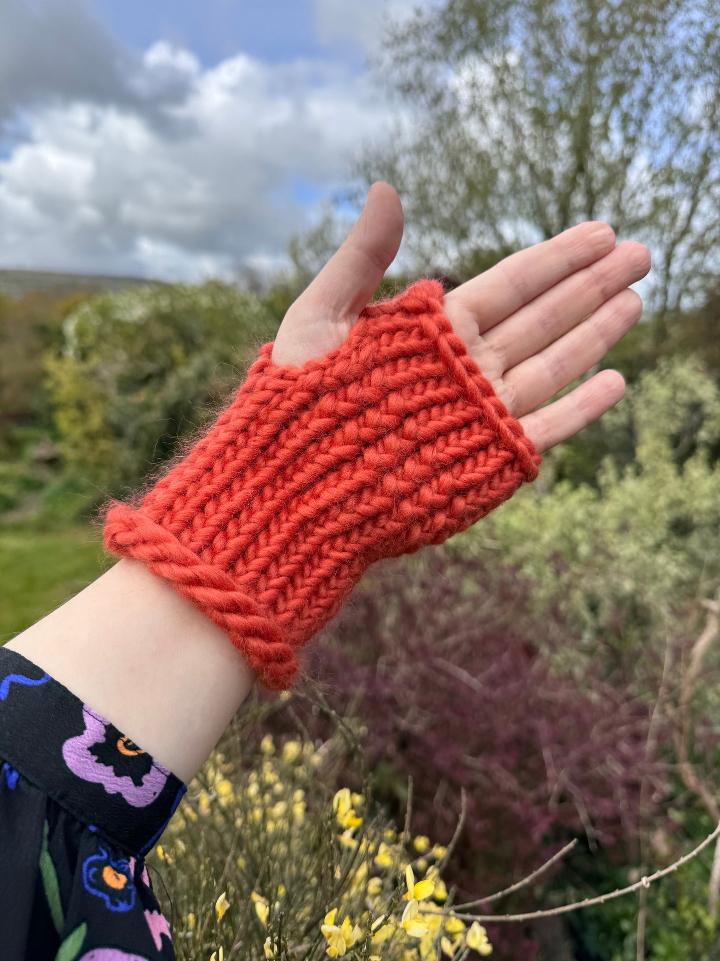 Burnt Orange fingerless gloves in 100% merino wool