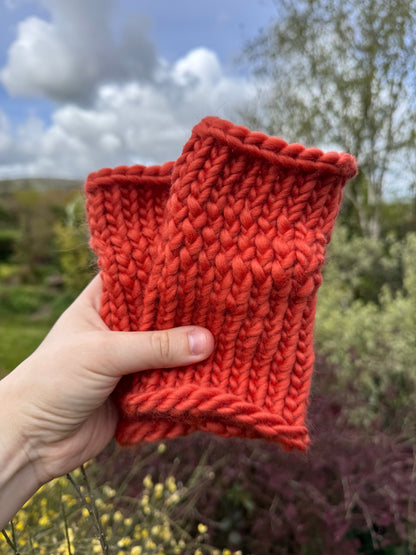 Burnt Orange fingerless gloves in 100% merino wool