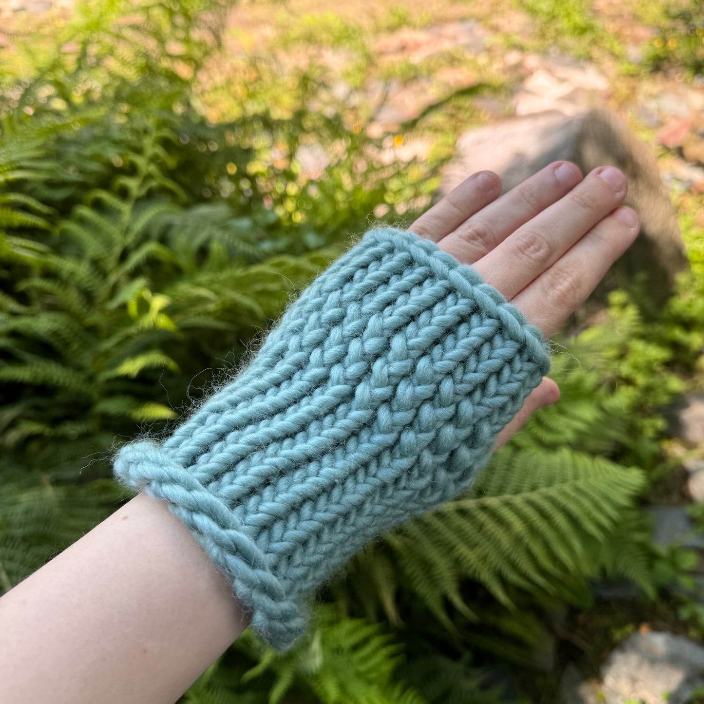 Duck Egg fingerless gloves in 100% merino wool