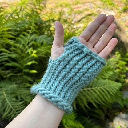 Duck Egg fingerless gloves in 100% merino wool