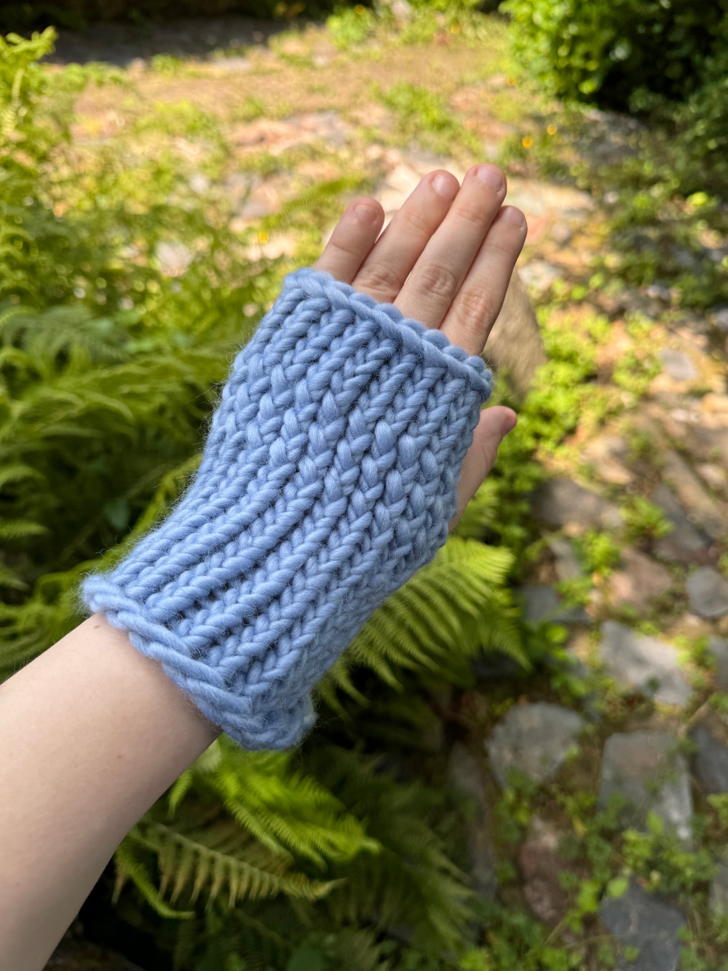 Pastel Blue fingerless gloves in 100% merino wool