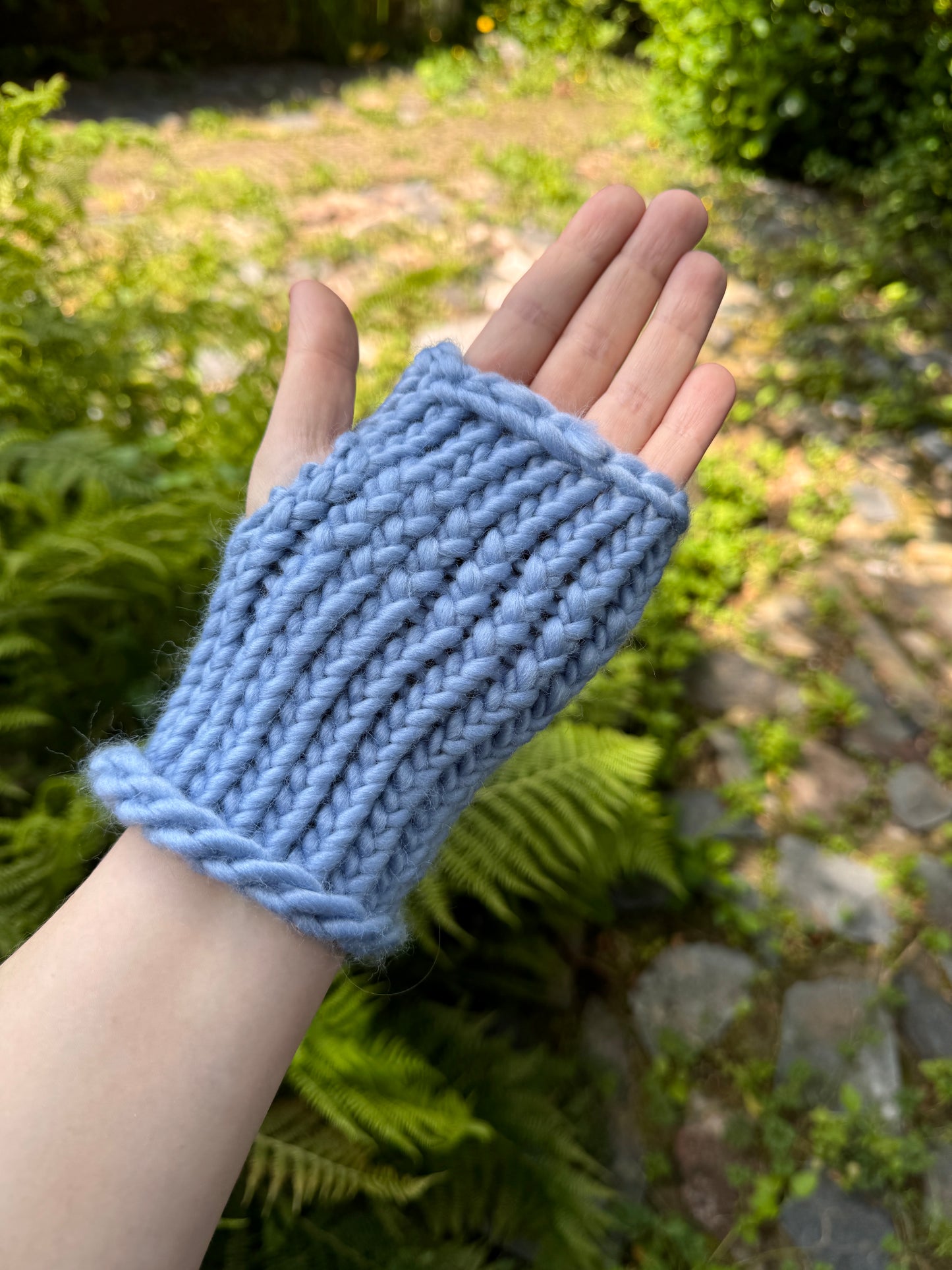 Pastel Blue fingerless gloves in 100% merino wool