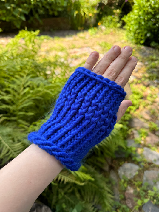 Royal Blue fingerless gloves in 100% merino wool