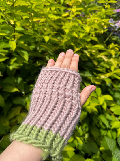 Mink pink and sage green fingerless gloves - Adult