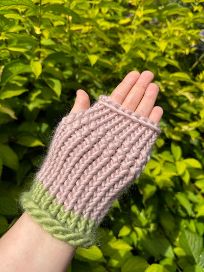 Mink pink and sage green fingerless gloves - Adult