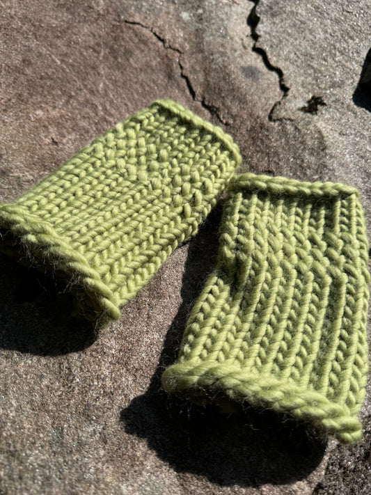 Sage Green fingerless gloves in 100% merino wool