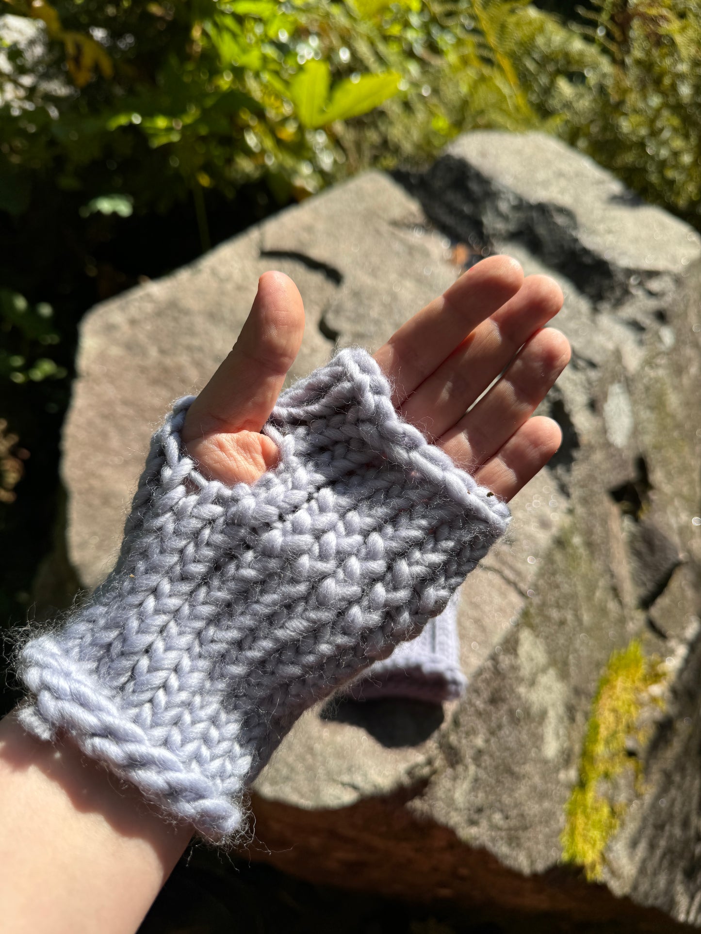 Winter Skies fingerless gloves in 100% merino wool