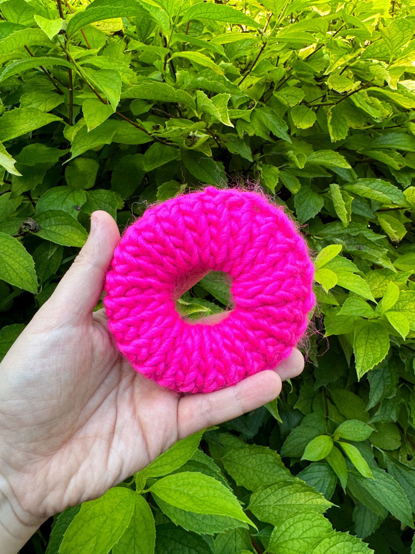 Bright Pink knitted hair scrunchie