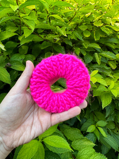 Bright Pink knitted hair scrunchie