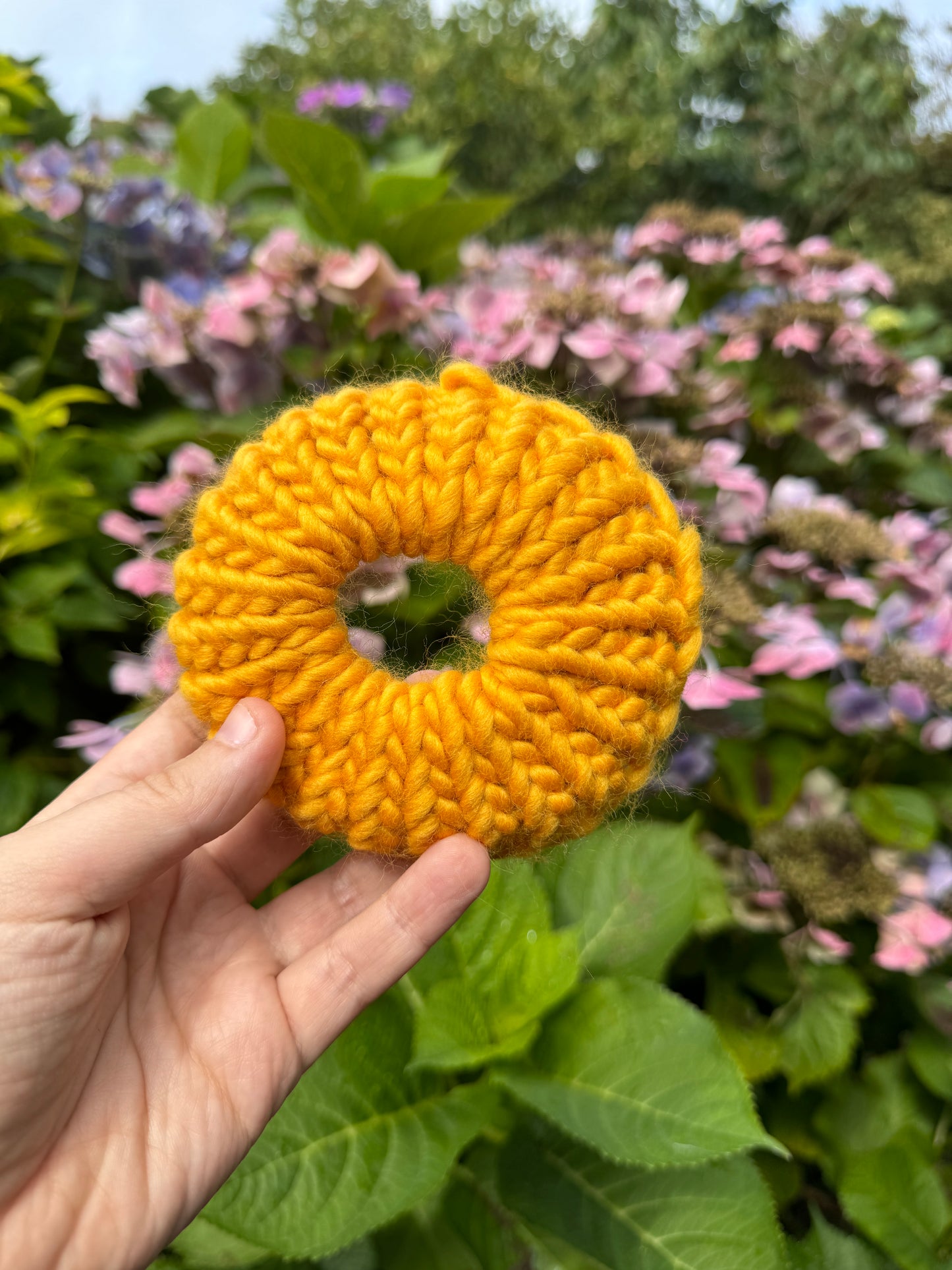 Buttercup yellow knitted scrunchie