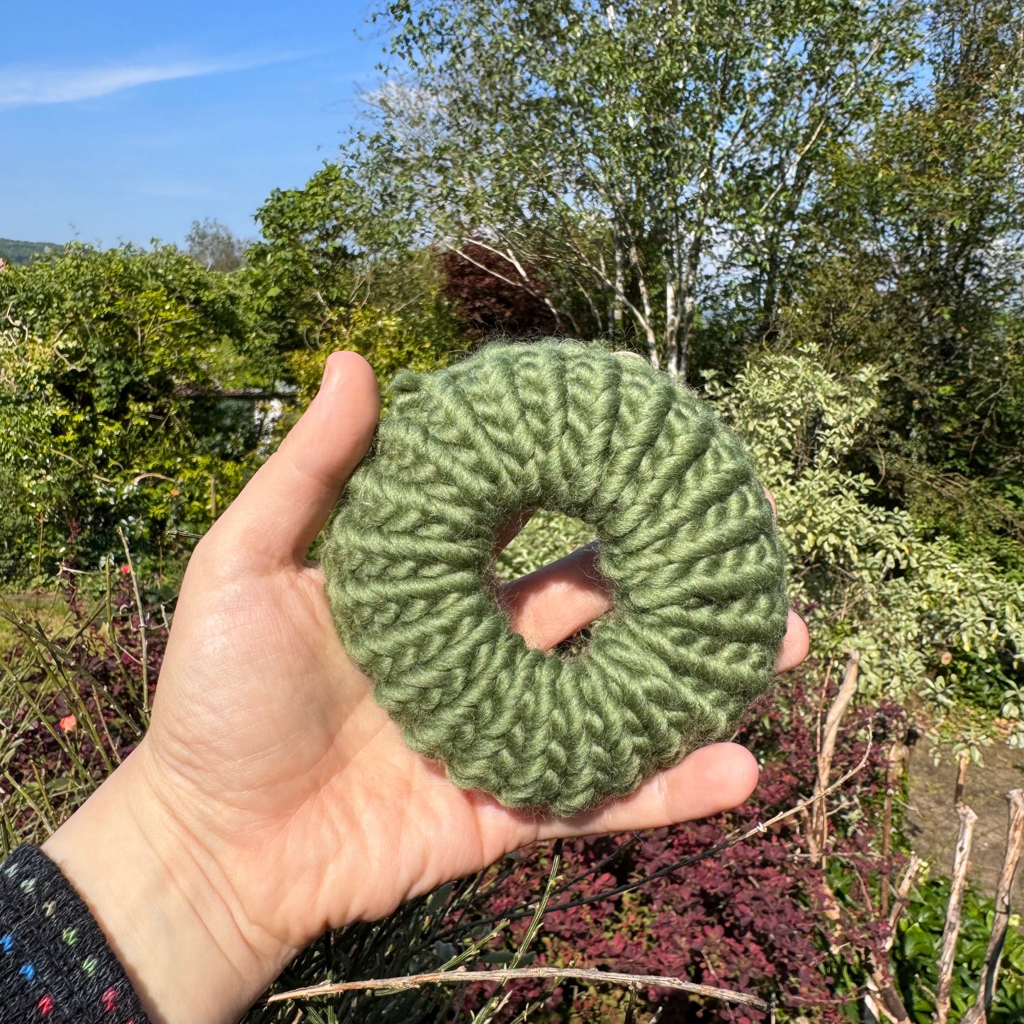 Olive knitted hair scrunchie