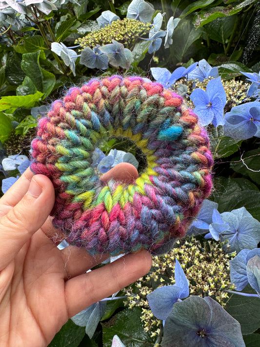 Rainbow knitted scrunchie