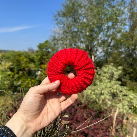 Red knitted hair scrunchie