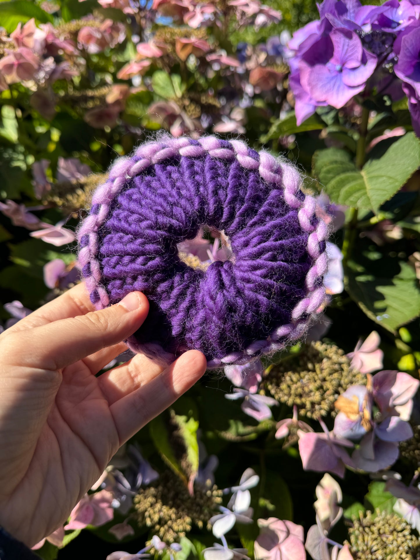 Two tone purple knitted scrunchie