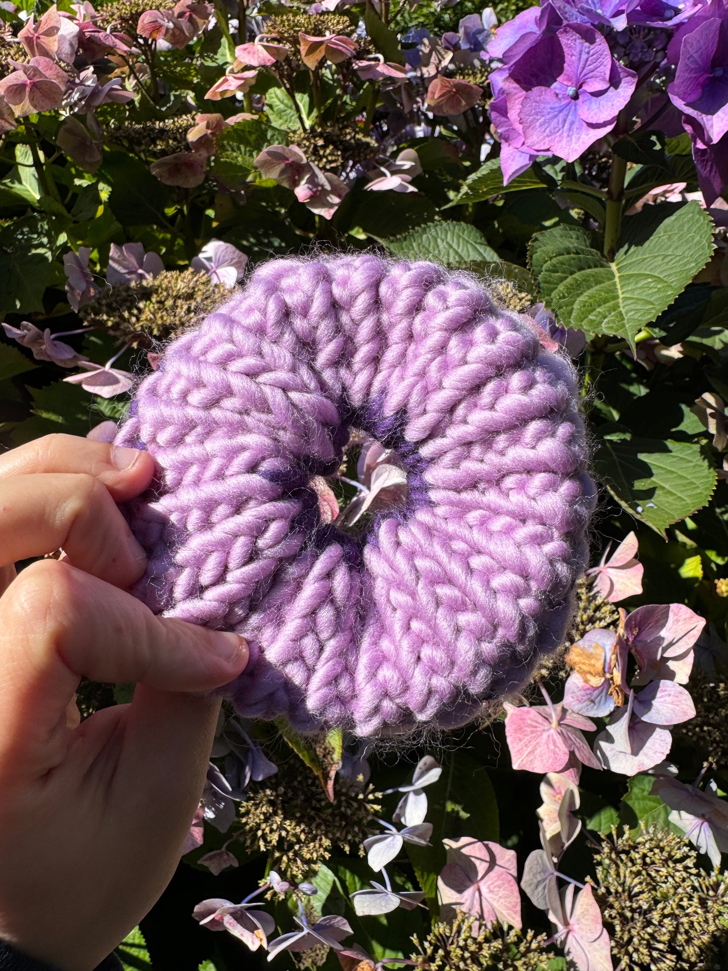 Two tone purple knitted scrunchie