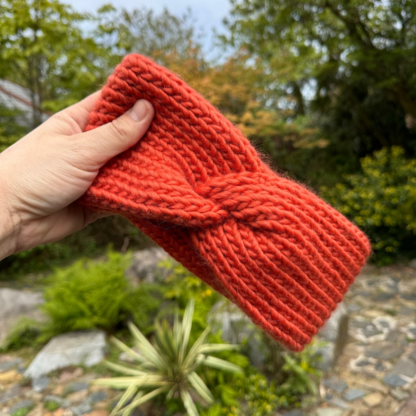 Burnt Orange knitted twist headband