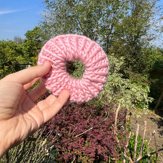 Pastel Pink knitted hair scrunchie