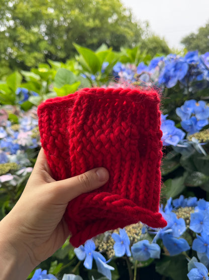 Wonky pair - Adult red fingerless gloves