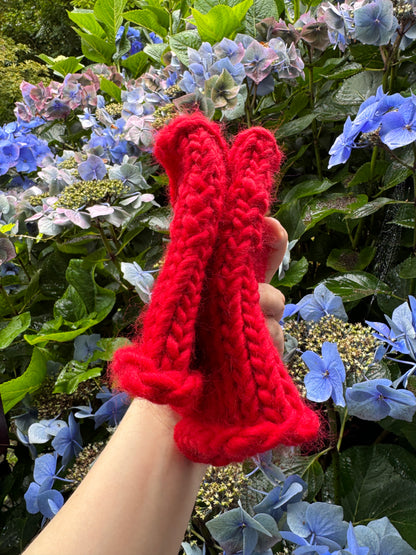 Wonky pair - Adult red fingerless gloves