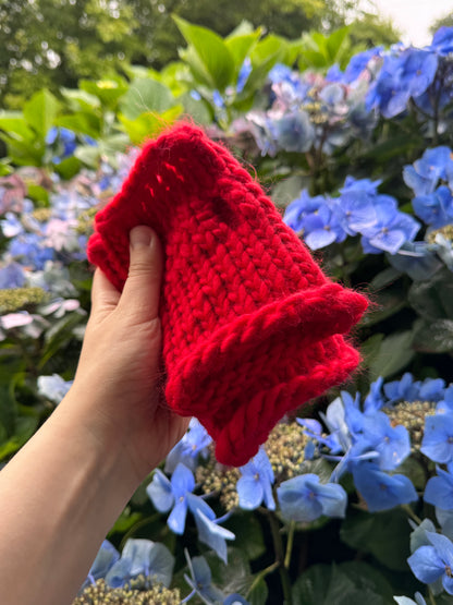 Wonky pair - Adult red fingerless gloves