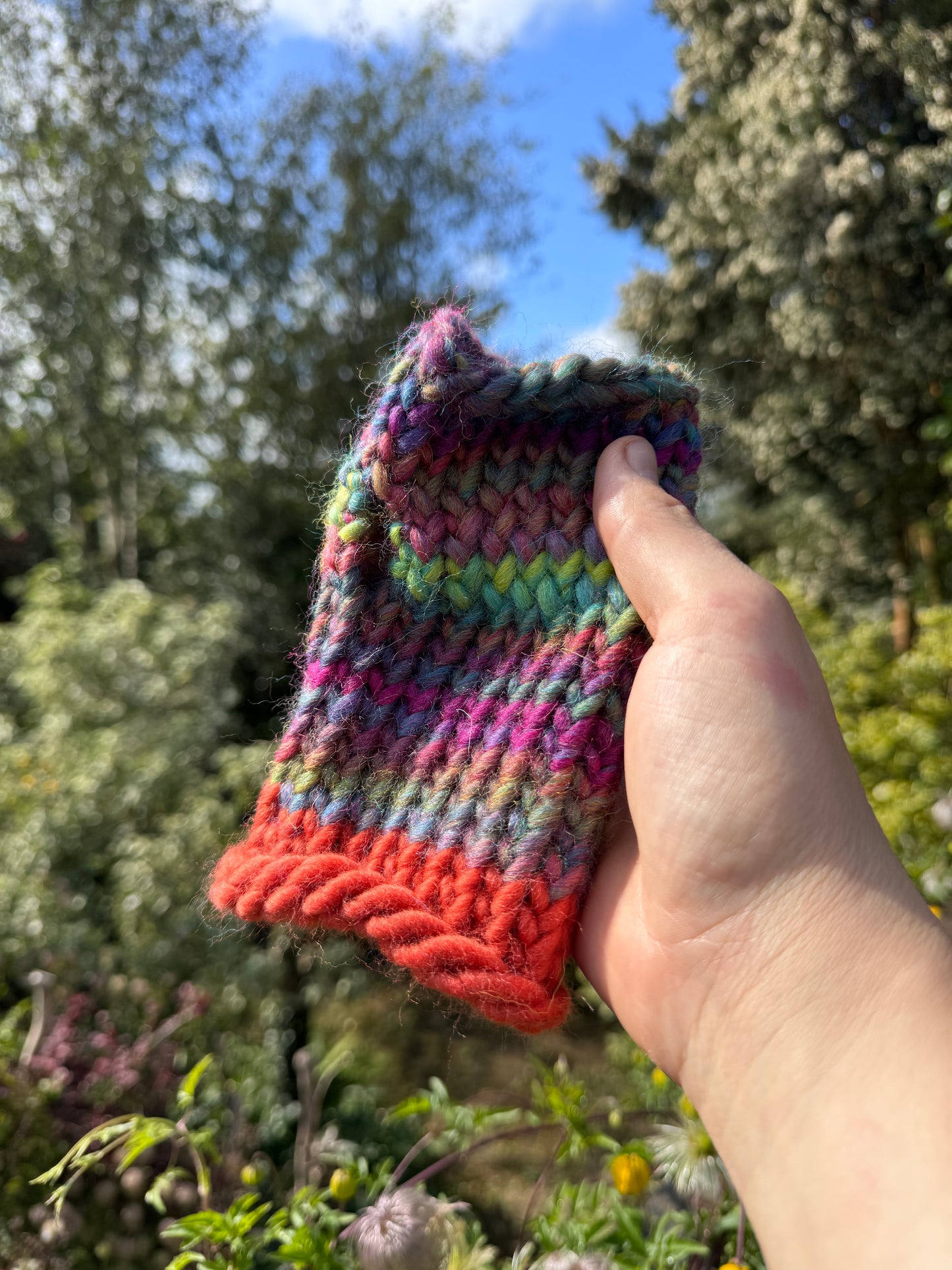 Adult - Fingerless Knitted Gloves - Rainbow and Orange