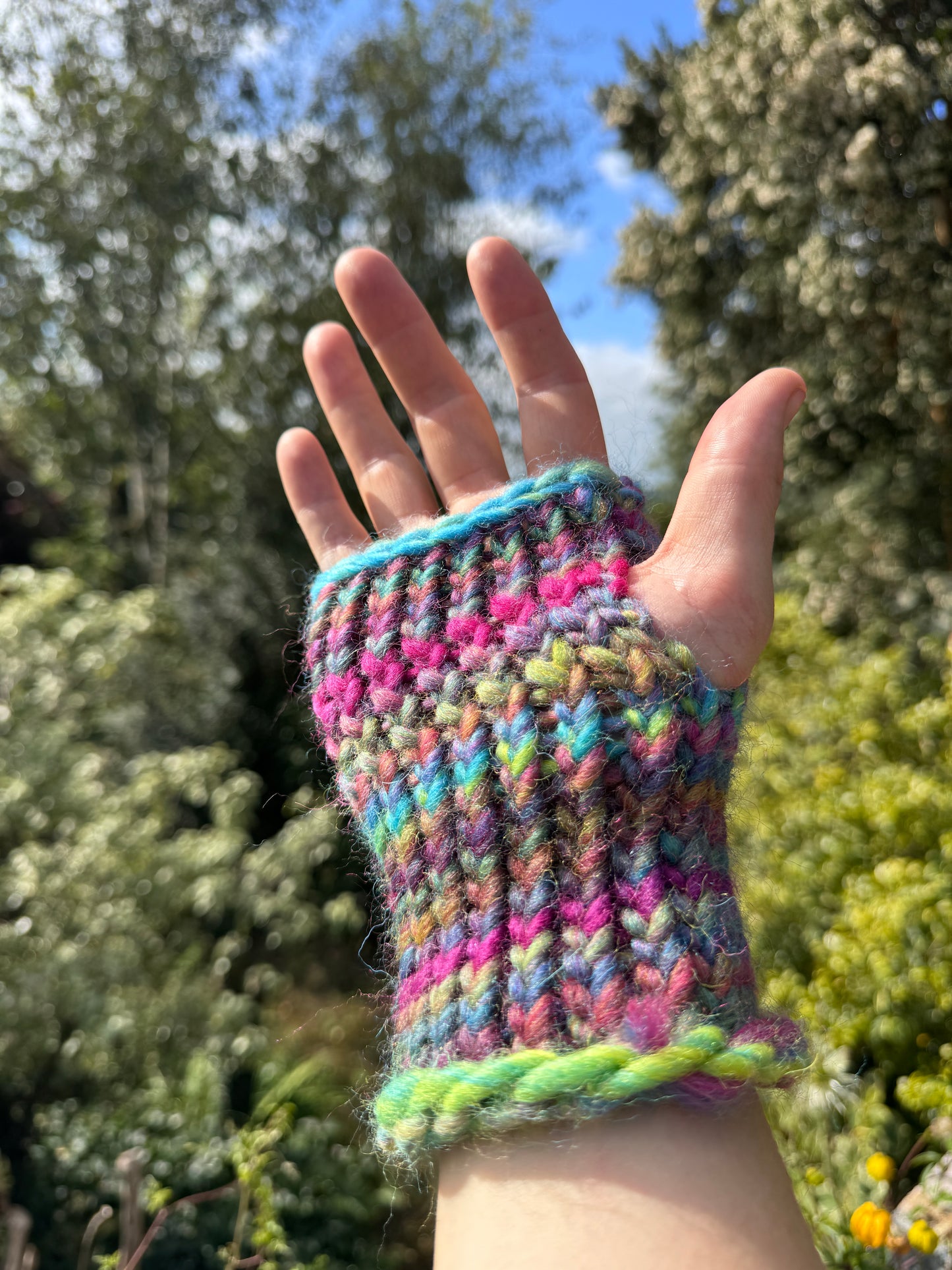 Adult - Fingerless Knitted Gloves - Rainbow