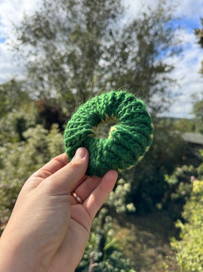 Hand knitted scrunchie - Sage and Pine Green