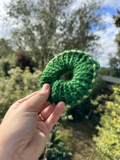 Hand knitted scrunchie - Sage and Pine Green (Version 2)