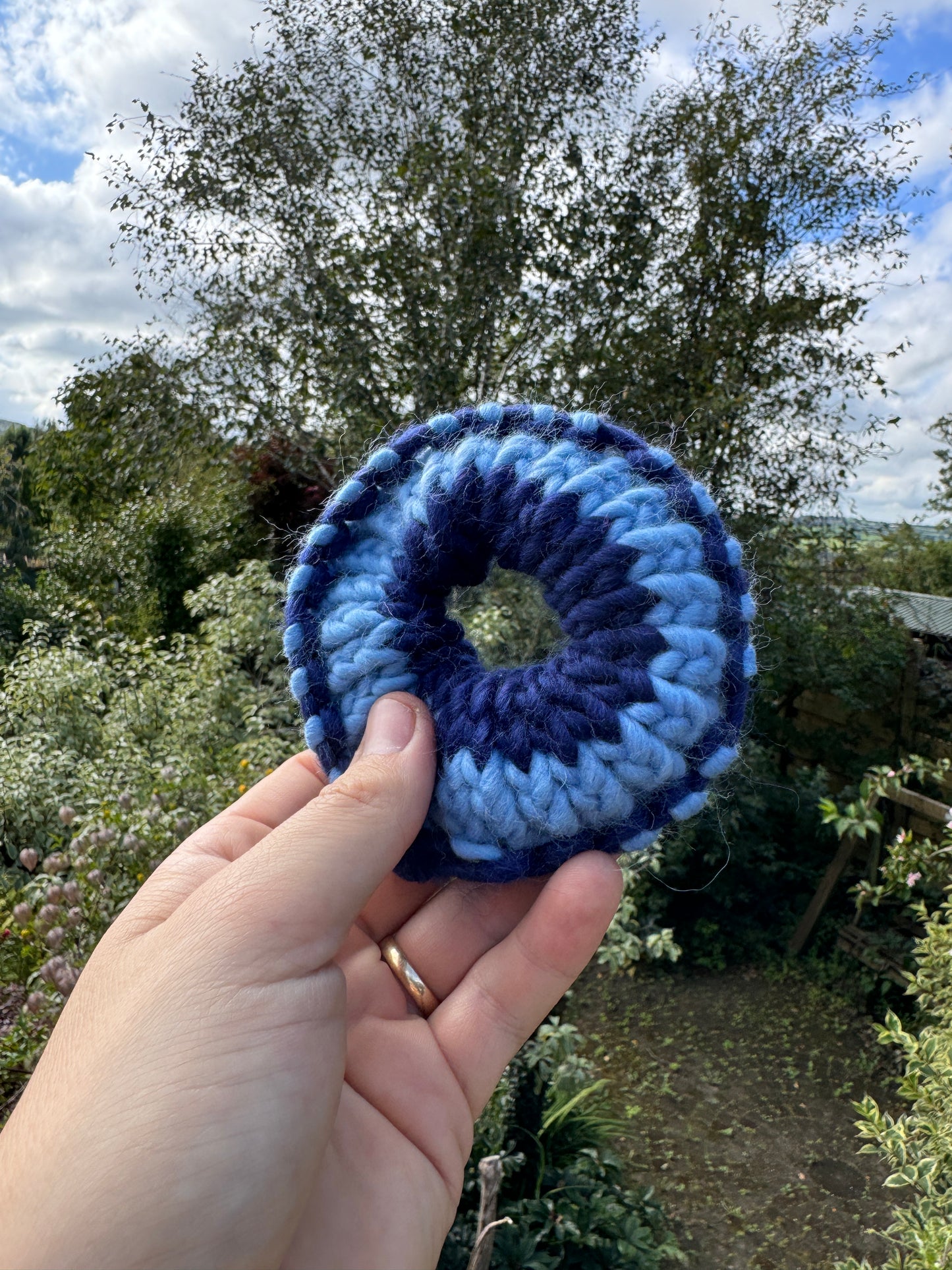 Hand knitted scrunchie - Blues