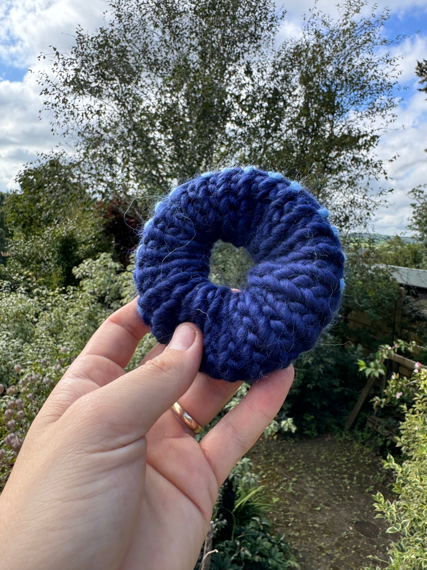 Hand knitted scrunchie - Blues