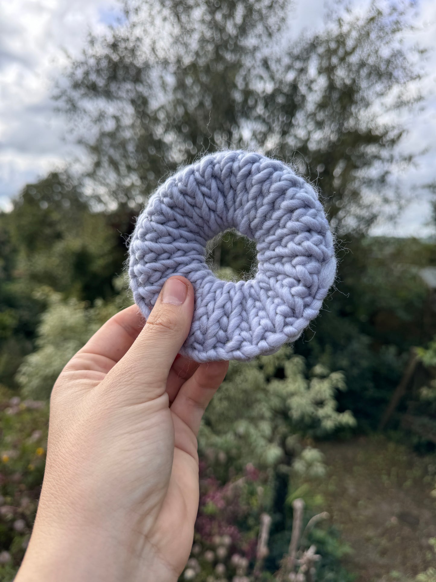 Hand knitted scrunchie - Winter Skies (Old Colouring)