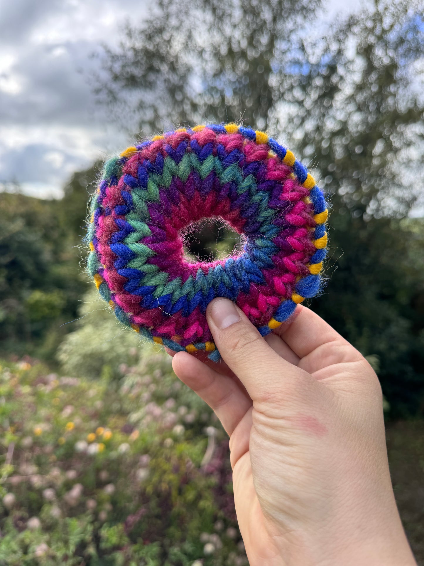 Hand knitted scrunchie - Bright colours + Yellow