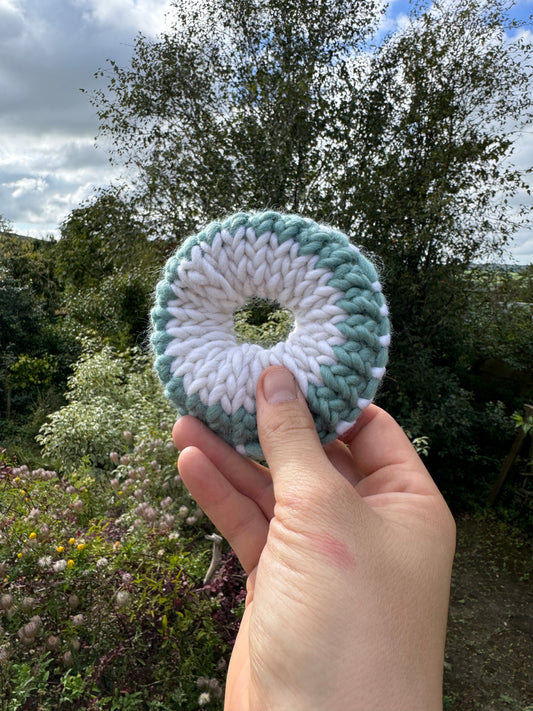 Duck egg blue and white knitted scrunchie - Hair Band