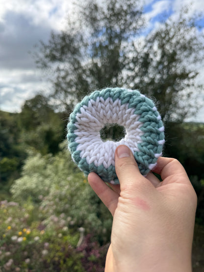 Duck egg blue and white knitted scrunchie - Hair Band