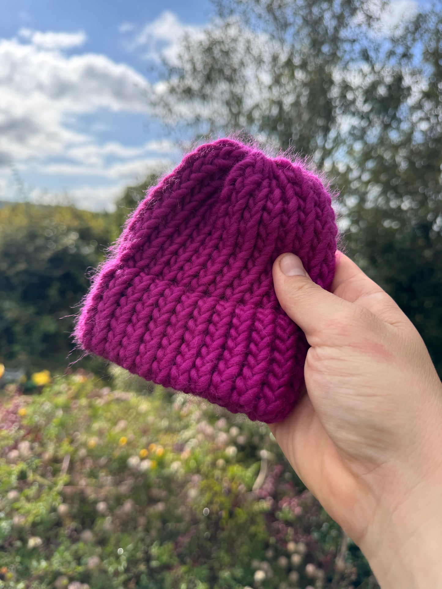 0-3 Months - Merino wool knitted baby hat in magenta