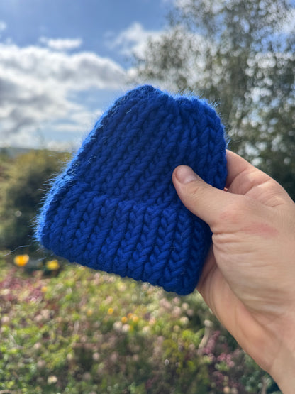 0-3 Months - Merino wool knitted baby hat in royal blue