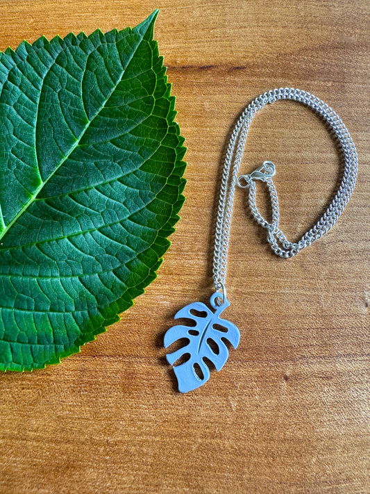 Grey Monstera Leaf Necklace