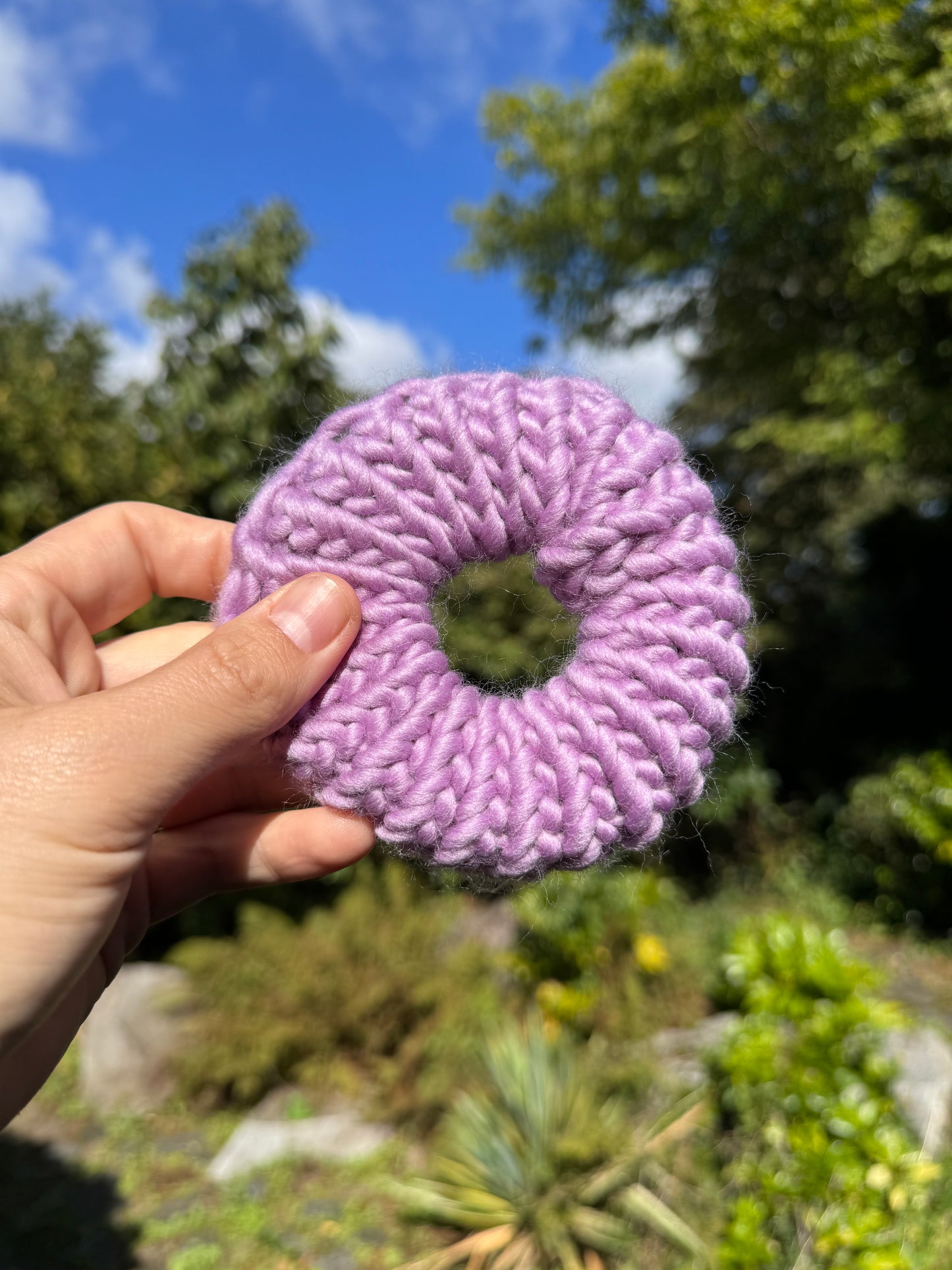 Lavender knitted hair scrunchie