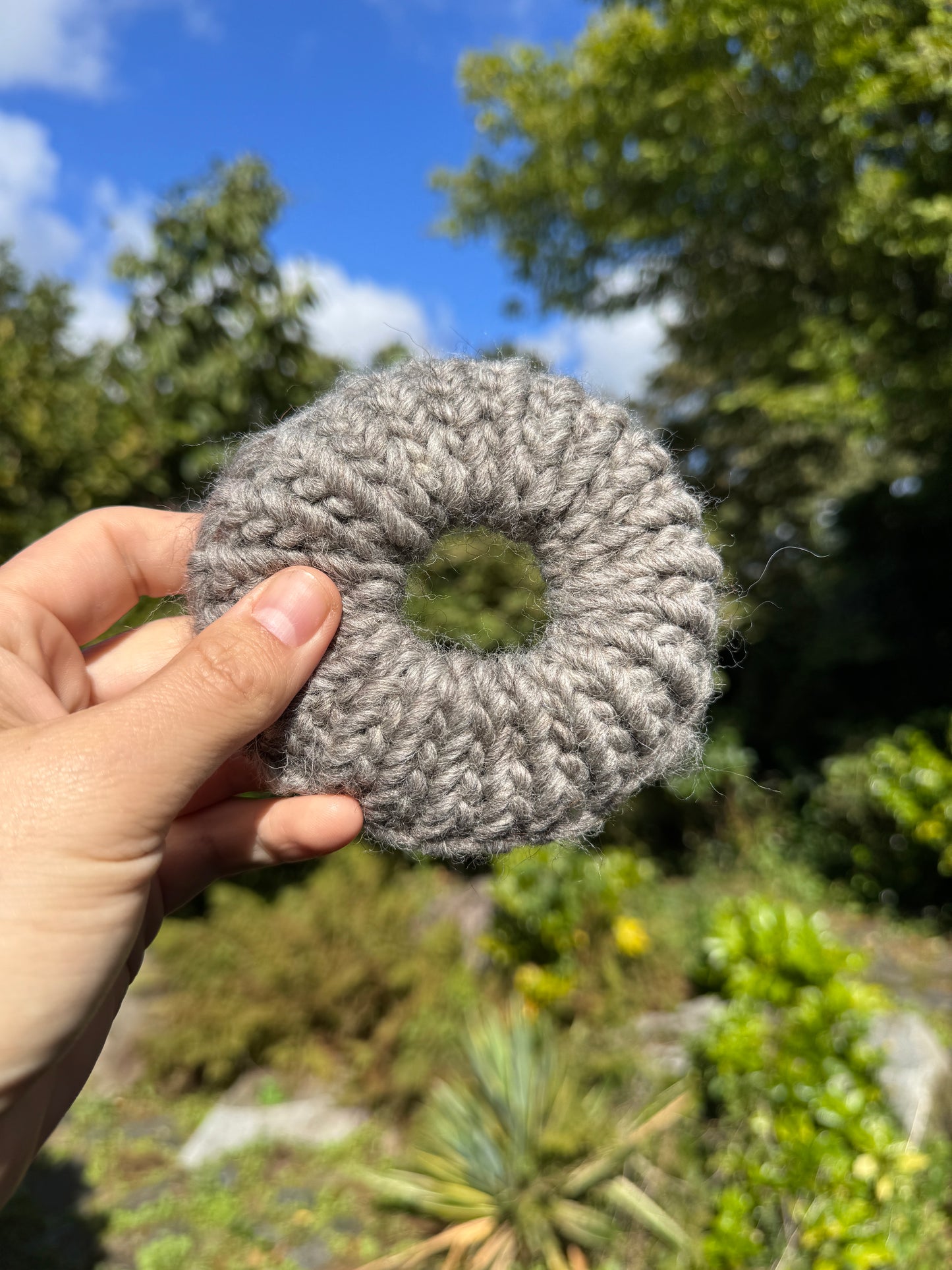 Grey hand knitted hair scrunchie - British Wool Collection