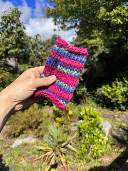 Adult - Hand knitted fingerless gloves - Bright Rainbow