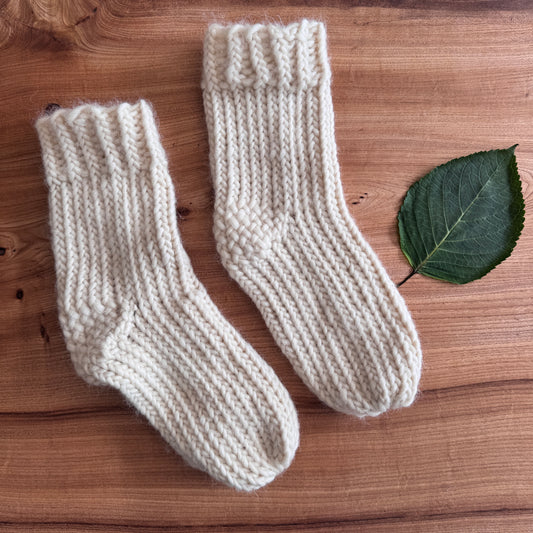 Natural Shetland hand knitted bed socks - British Wool