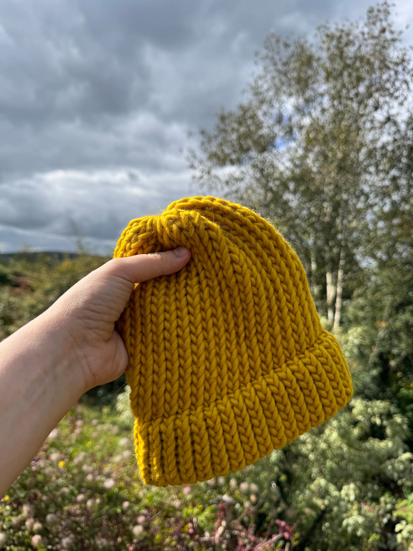 Snug Fit - Hand Knitted Wool Hat - Child or Snug Fit XS Adult - Mustard